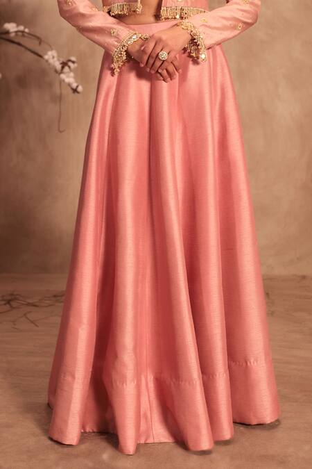 Label Niti Bothra Pink Silk Pearls, Mirrors Open , Scoop Embroidered Light Lehenga Set Online at Aza Fashions Label Niti Bothra_Pink Silk Pearls, Mirrors Open , Scoop Embroidered Light Lehenga Set _Online_at_Aza_Fashions