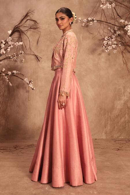 Shop Label Niti Bothra Pink Silk Pearls, Mirrors Open , Scoop Embroidered Light Lehenga Set Online at Aza Fashions Shop_Label Niti Bothra_Pink Silk Pearls, Mirrors Open , Scoop Embroidered Light Lehenga Set _Online_at_Aza_Fashions