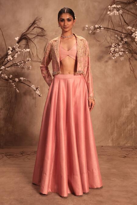 Label Niti Bothra Pink Silk Pearls, Mirrors Open , Scoop Embroidered Light Lehenga Set at Aza Fashions Label Niti Bothra_Pink Silk Pearls, Mirrors Open , Scoop Embroidered Light Lehenga Set _at_Aza_Fashions