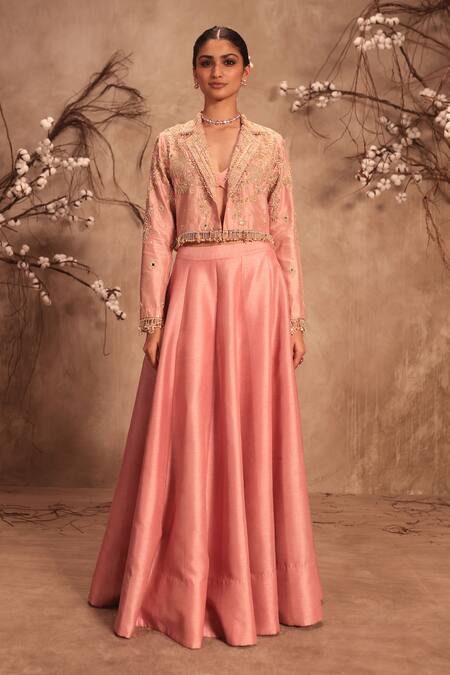 Buy Label Niti Bothra Pink Silk Pearls, Mirrors Open , Scoop Embroidered Light Lehenga Set Buy_Label Niti Bothra_Pink Silk Pearls, Mirrors Open , Scoop Embroidered Light Lehenga Set
