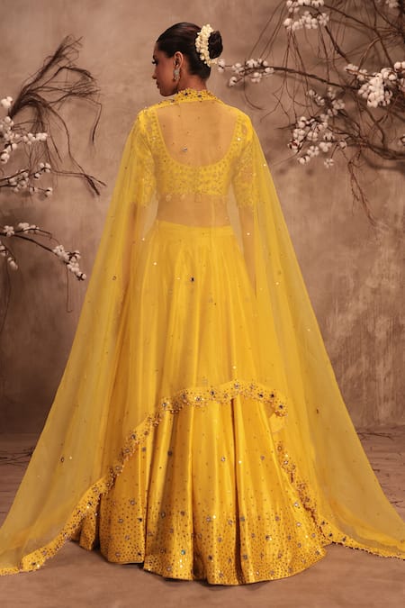 Label Niti Bothra Yellow Zardosi Embroidered Lehenga Set 