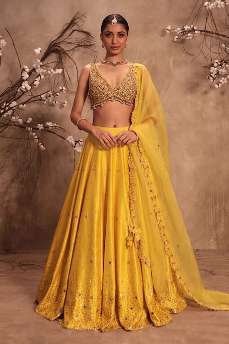 Label Niti Bothra Heavy Embroidered Yellow Lehenga Set 