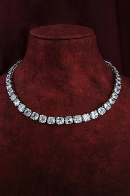 Studio6 Jewels Silver Plated Designer Necklace And Earring Set Online at Aza Fashions Studio6 Jewels_Silver Plated Designer Necklace And Earring Set _Online_at_Aza_Fashions