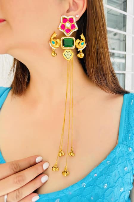 Studio6 Jewels Green Stones Designer Gold Plated Earrings 