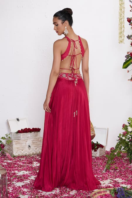 Amrta By Guneet Kondal Pink Hand Embroidered Skirt & Blouse Set 