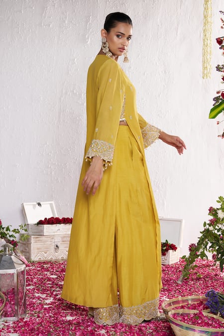 Amrta By Guneet Kondal Yellow ADDA Work Kurta & Pant Set 