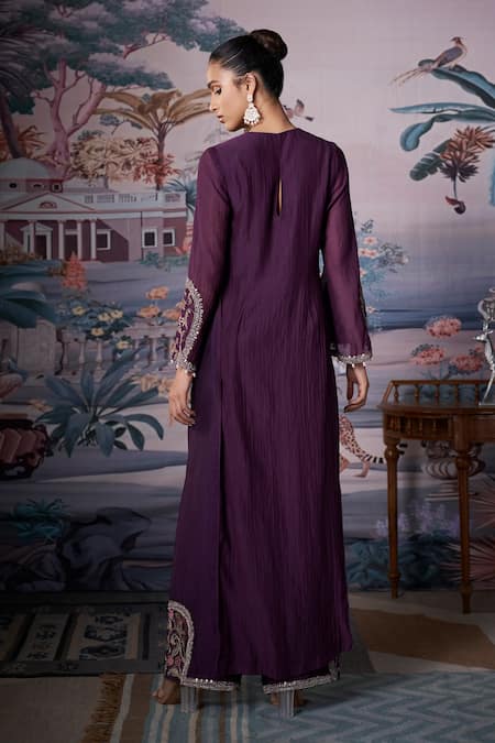 Amrta By Guneet Kondal Purple Chanderi Embroidered Kurta Set 