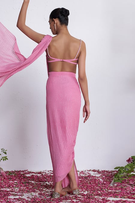 Amrta By Guneet Kondal Pink ADDA WORK Pre-Draped Saree & Corset 