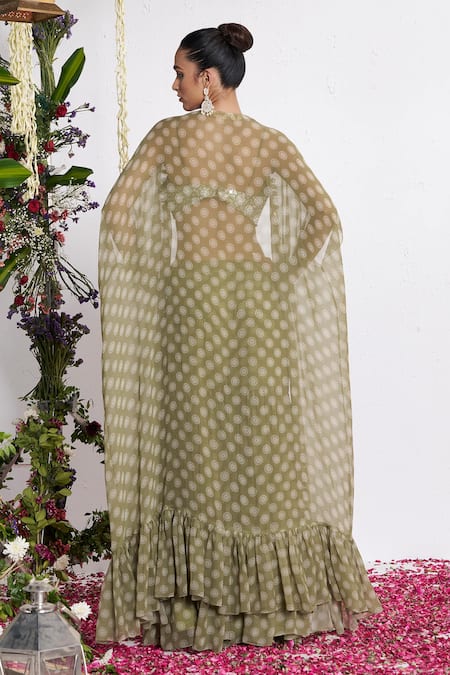 Amrta By Guneet Kondal Mirror Work Cape & Pant Set 