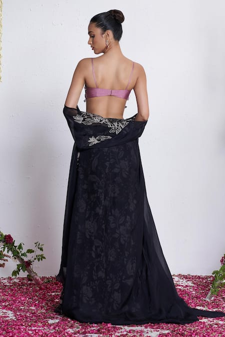 Amrta By Guneet Kondal Black Cape & Flared Pant Set 