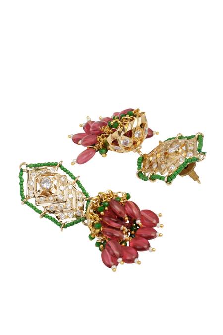 Buy_Dugran By Dugristyle_Gold Plated Beads, Rhinestones Choker Necklace And Earring Set_Online_at_Aza_Fashions