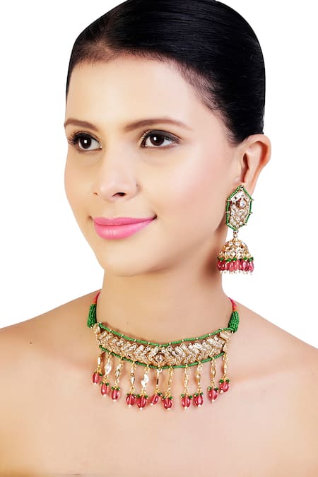 Dugran By Dugristyle Gold-Plated Choker Necklace & Earring Set 