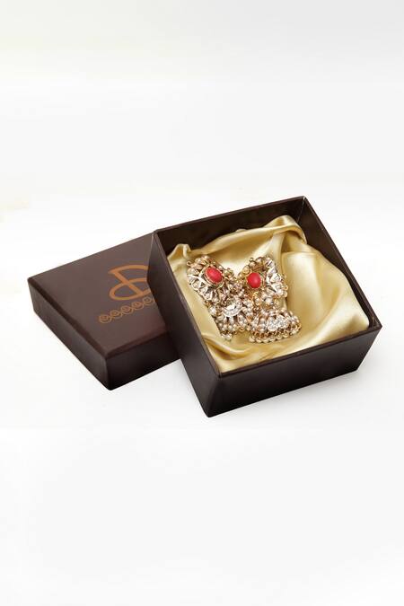 Dugran By Dugristyle_Gold Plated Embellished Jhumki Earrings _Online_at_Aza_Fashions