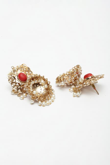 Buy_Dugran By Dugristyle_Gold Plated Embellished Jhumki Earrings _Online_at_Aza_Fashions