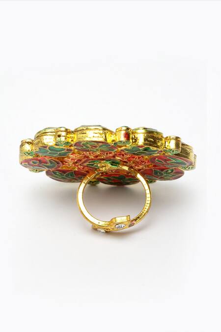 Dugran By Dugristyle_Green Kundan Gold-plated Ring _Online_at_Aza_Fashions