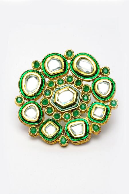 Buy_Dugran By Dugristyle_Green Kundan Gold-plated Ring _Online_at_Aza_Fashions