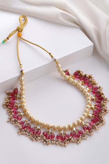 Shop_Dugran By Dugristyle_Red Rusty Haar Necklace _at_Aza_Fashions