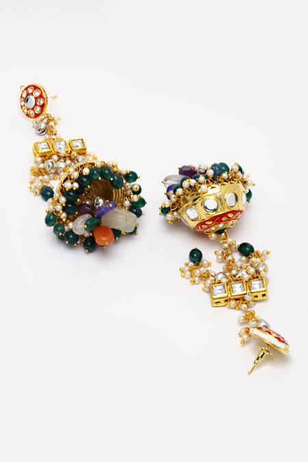 Dugran By Dugristyle_Multi Color Beads, Stones, Pearls Ruby Blaze Jhumka Earrings _Online_at_Aza_Fashions