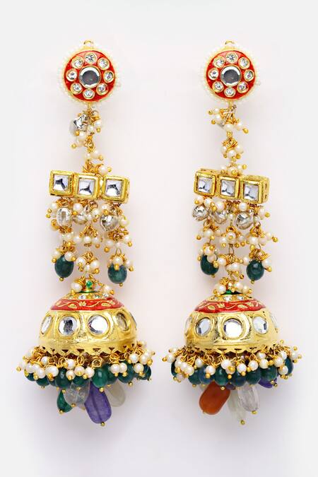 Buy_Dugran By Dugristyle_Multi Color Beads, Stones, Pearls Ruby Blaze Jhumka Earrings _Online_at_Aza_Fashions