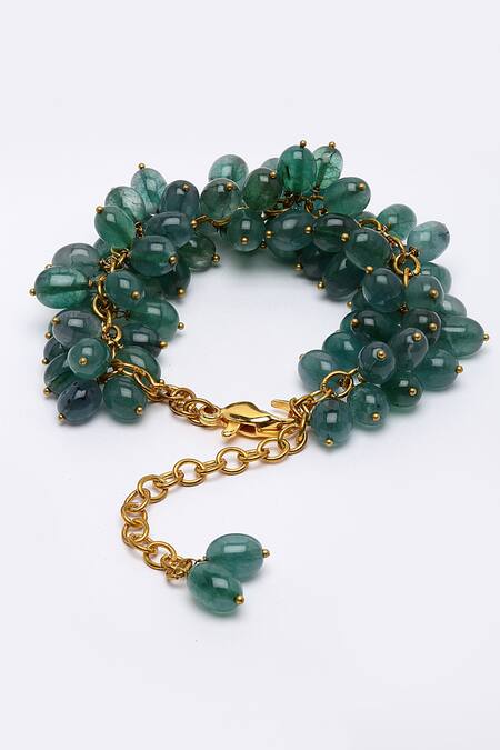Dugran By Dugristyle Green Beads Gold-plated Fern Bracelet Online at Aza Fashions Dugran By Dugristyle_Green Beads Gold-plated Fern Bracelet _Online_at_Aza_Fashions