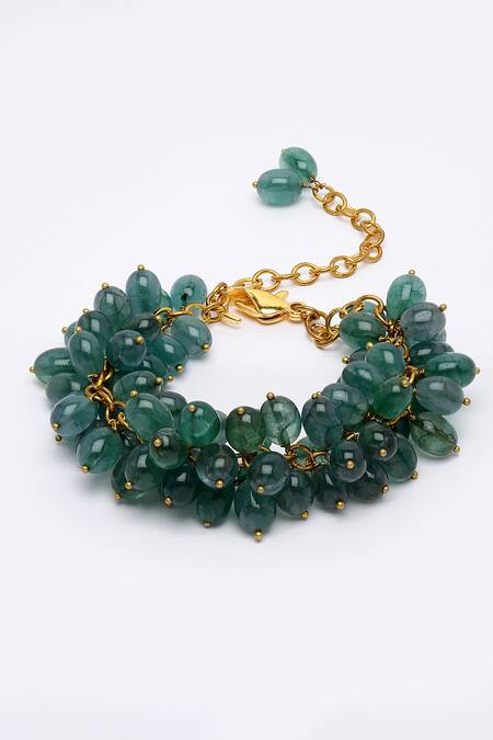 Buy Dugran By Dugristyle Green Beads Gold-plated Fern Bracelet Online at Aza Fashions Buy_Dugran By Dugristyle_Green Beads Gold-plated Fern Bracelet _Online_at_Aza_Fashions