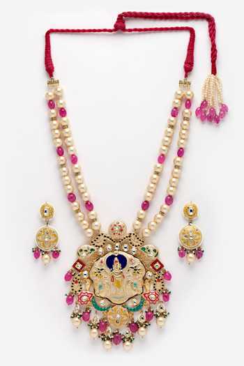 Dugran By Dugristyle_Multi Color Imitation Gemstones Marzipan Necklace And Earring Set_Online_at_Aza_Fashions