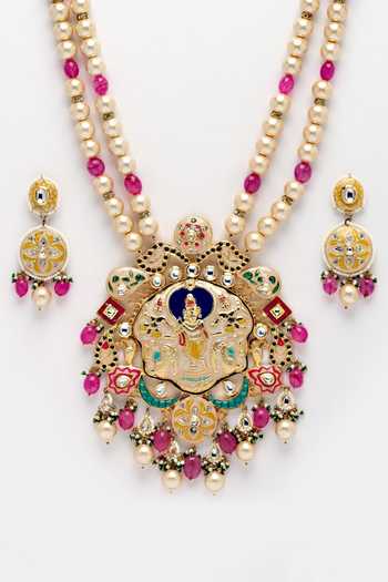 Buy_Dugran By Dugristyle_Multi Color Imitation Gemstones Marzipan Necklace And Earring Set_Online_at_Aza_Fashions