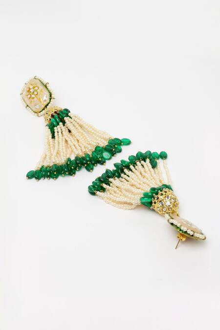 Dugran By Dugristyle Multi Color Beads, Pearls Gold-plated Opal Jhumka Earrings Online at Aza Fashions Dugran By Dugristyle_Multi Color Beads, Pearls Gold-plated Opal Jhumka Earrings _Online_at_Aza_Fashions