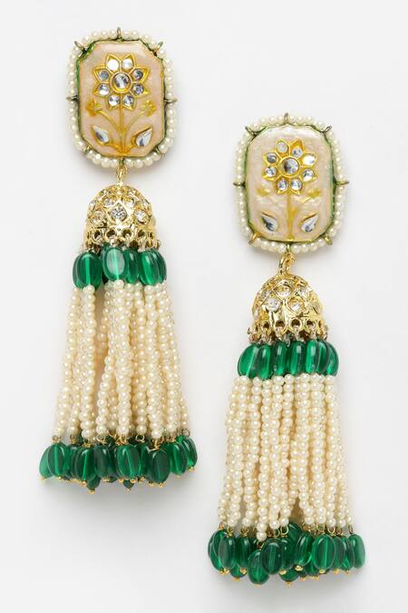 Buy Dugran By Dugristyle Multi Color Beads, Pearls Gold-plated Opal Jhumka Earrings Online at Aza Fashions Buy_Dugran By Dugristyle_Multi Color Beads, Pearls Gold-plated Opal Jhumka Earrings _Online_at_Aza_Fashions