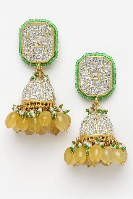 Dugran By Dugristyle Gold Plated Crystals, Beads Blaze Jhumka Earrings Online at Aza Fashions Dugran By Dugristyle_Gold Plated Crystals, Beads Blaze Jhumka Earrings _Online_at_Aza_Fashions