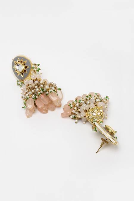 Buy_Dugran By Dugristyle_Pink Beads, Pearls Peaches Jhumka Earrings _Online_at_Aza_Fashions