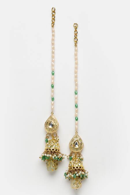 Dugran By Dugristyle Gold Plated Beads Sona Ghanti Jhumka Earrings Online at Aza Fashions Dugran By Dugristyle_Gold Plated Beads Sona Ghanti Jhumka Earrings _Online_at_Aza_Fashions