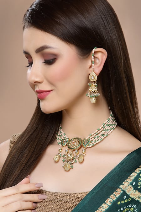 Dugran By Dugristyle Gold Plated Beads Sona Ghanti Jhumka Earrings 