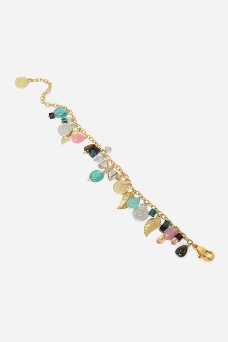 Dugran By Dugristyle Green Chains, Beads Chartreuse Gold-plated Bracelet Online at Aza Fashions Dugran By Dugristyle_Green Chains, Beads Chartreuse Gold-plated Bracelet _Online_at_Aza_Fashions