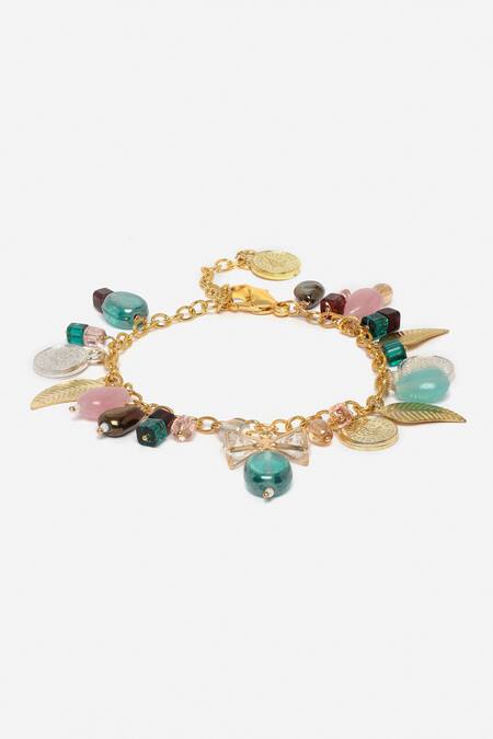 Shop Dugran By Dugristyle Green Chains, Beads Chartreuse Gold-plated Bracelet Online at Aza Fashions Shop_Dugran By Dugristyle_Green Chains, Beads Chartreuse Gold-plated Bracelet _Online_at_Aza_Fashions