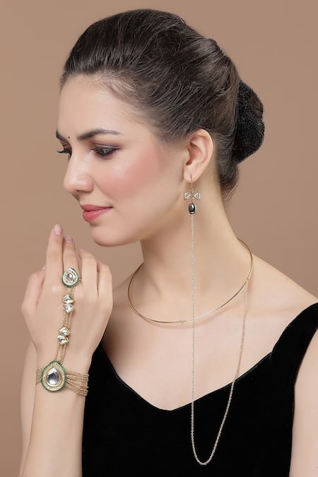 Shop Dugran By Dugristyle Gold Plated Raven Haar Necklace at Aza Fashions Shop_Dugran By Dugristyle_Gold Plated Raven Haar Necklace _at_Aza_Fashions