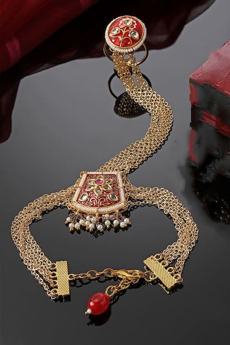 Dugran By Dugristyle Red Gemstones, Pearls Merlot Magic Gold-plated Hathphool 