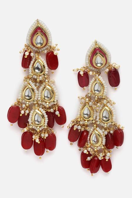 Buy Dugran By Dugristyle Red Pearls, Diamonds Gold-plated Aabshaar Aag Drop Earrings Online at Aza Fashions Buy_Dugran By Dugristyle_Red Pearls, Diamonds Gold-plated Aabshaar Aag Drop Earrings _Online_at_Aza_Fashions