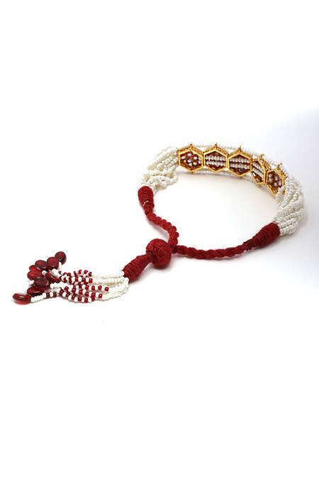 Dugran By Dugristyle_Red Beads Gold-plated Aangan Bracelet _Online_at_Aza_Fashions