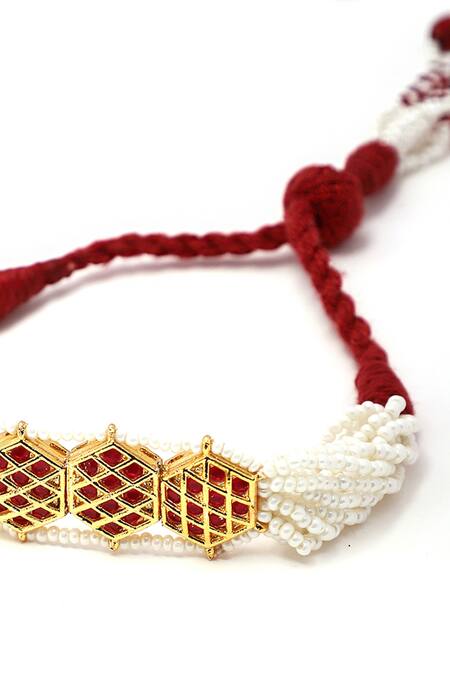 Buy_Dugran By Dugristyle_Red Beads Gold-plated Aangan Bracelet _Online_at_Aza_Fashions