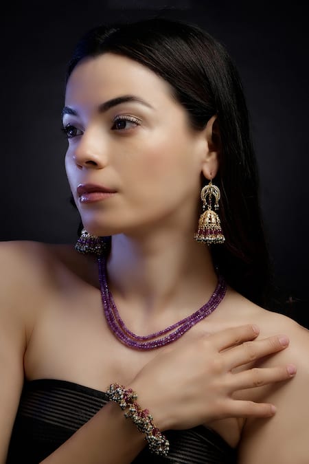 Buy Dugran By Dugristyle Pink Beads Gulshan Gold-plated Bracelet Online at Aza Fashions Buy_Dugran By Dugristyle_Pink Beads Gulshan Gold-plated Bracelet _Online_at_Aza_Fashions