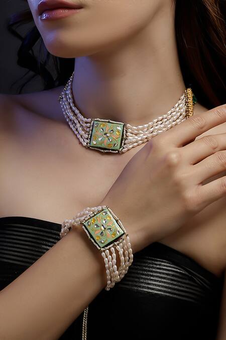 Dugran By Dugristyle Peach Gold-plated Aab-e-gul Bracelet at Aza Fashions Dugran By Dugristyle_Peach Gold-plated Aab-e-gul Bracelet _at_Aza_Fashions