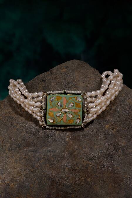 Shop Dugran By Dugristyle Peach Gold-plated Aab-e-gul Bracelet at Aza Fashions Shop_Dugran By Dugristyle_Peach Gold-plated Aab-e-gul Bracelet _at_Aza_Fashions