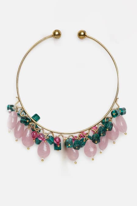 Buy Dugran By Dugristyle Pink Beads, Gemstones Shabnam Gold-plated Bracelet Online at Aza Fashions Buy_Dugran By Dugristyle_Pink Beads, Gemstones Shabnam Gold-plated Bracelet _Online_at_Aza_Fashions