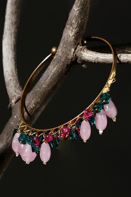 Shop Dugran By Dugristyle Pink Beads, Gemstones Shabnam Gold-plated Bracelet at Aza Fashions Shop_Dugran By Dugristyle_Pink Beads, Gemstones Shabnam Gold-plated Bracelet _at_Aza_Fashions
