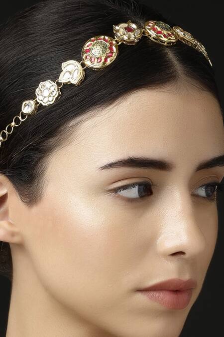 Buy_Dugran By Dugristyle_Red Gold-plated Roshni-e-rang Matha Patti _Online_at_Aza_Fashions