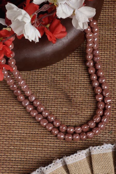 Shop Dugran By Dugristyle Brown Chandan Touch Layered Necklace at Aza Fashions Shop_Dugran By Dugristyle_Brown Chandan Touch Layered Necklace _at_Aza_Fashions