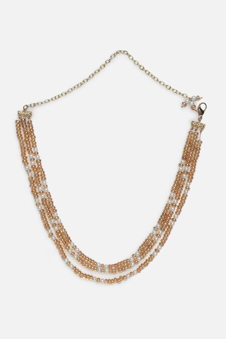 Dugran By Dugristyle Peach Dil-e-gulabi Layered Necklace Online at Aza Fashions Dugran By Dugristyle_Peach Dil-e-gulabi Layered Necklace _Online_at_Aza_Fashions