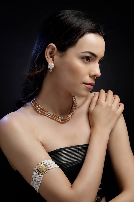 Shop Dugran By Dugristyle Peach Dil-e-gulabi Layered Necklace Online at Aza Fashions Shop_Dugran By Dugristyle_Peach Dil-e-gulabi Layered Necklace _Online_at_Aza_Fashions