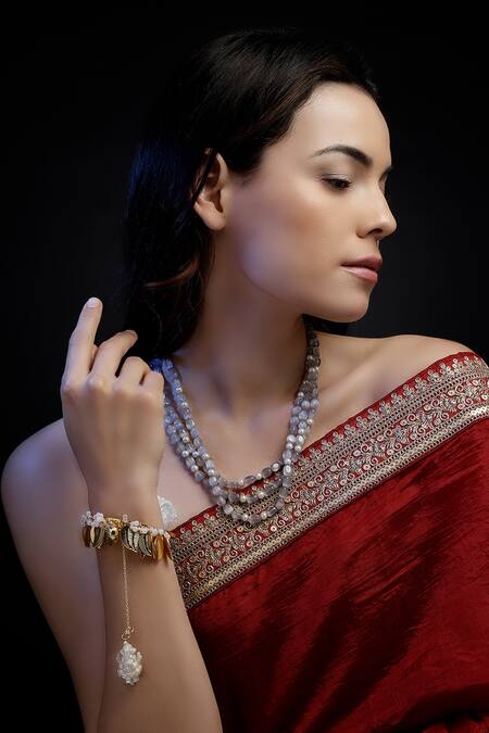 Shop Dugran By Dugristyle Gray Chandi Saaya Layered Necklace Online at Aza Fashions Shop_Dugran By Dugristyle_Gray Chandi Saaya Layered Necklace _Online_at_Aza_Fashions